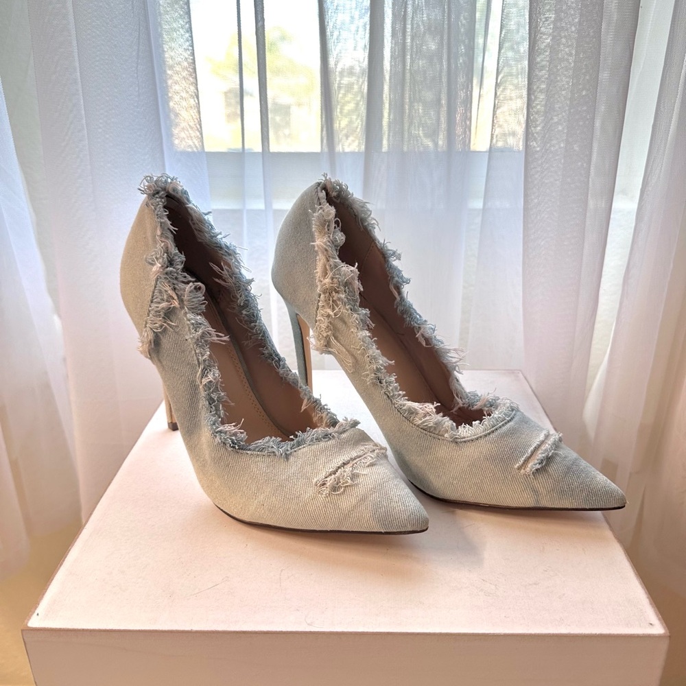Light Blue Denim Distressed Heels Size 9